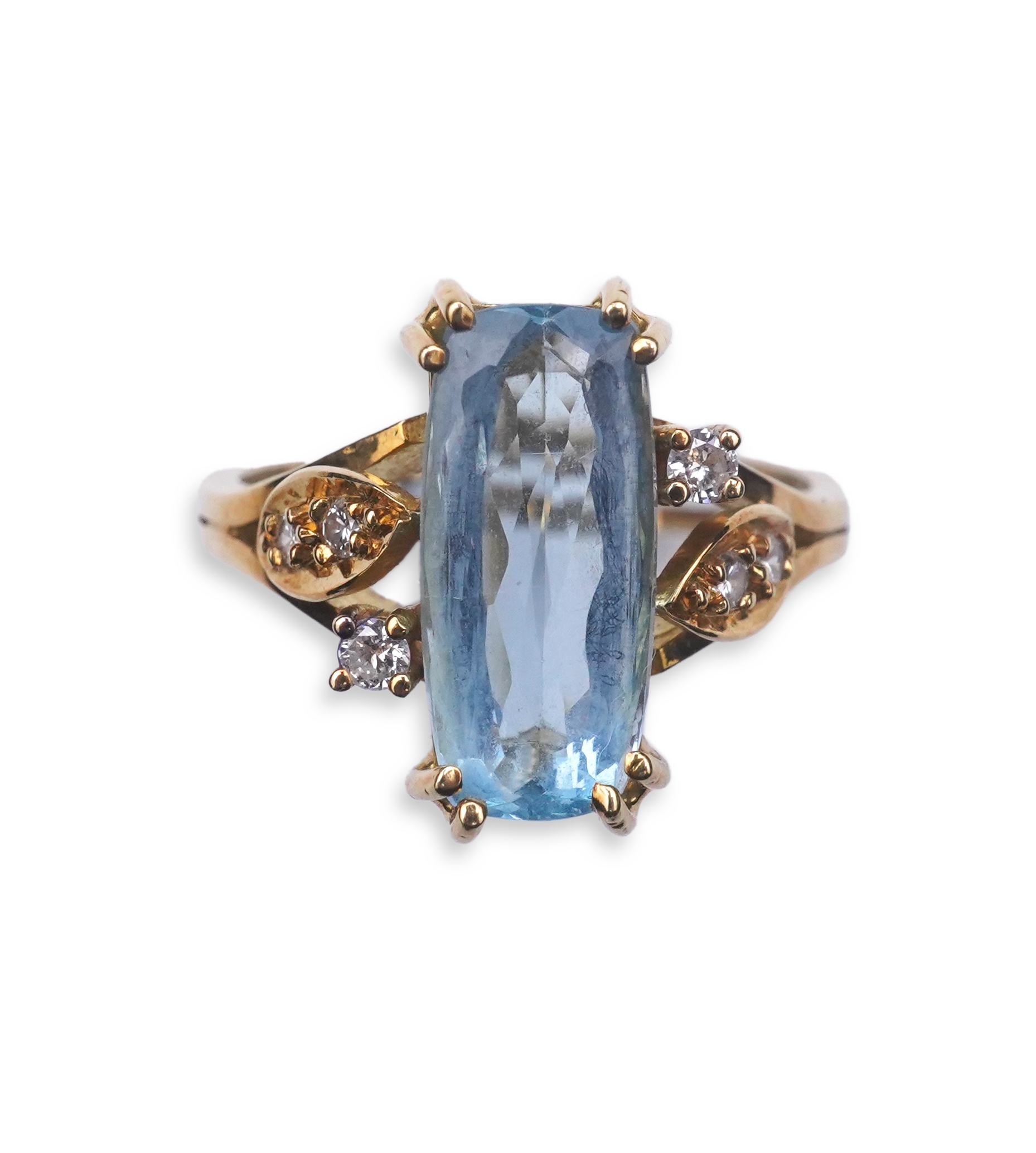 An aquamarine and diamond ring